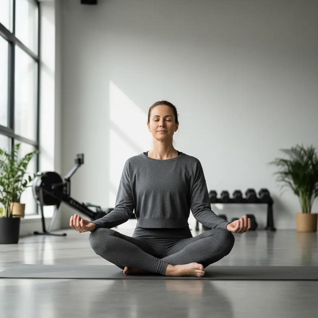 Woman meditating in a calm, bright studio