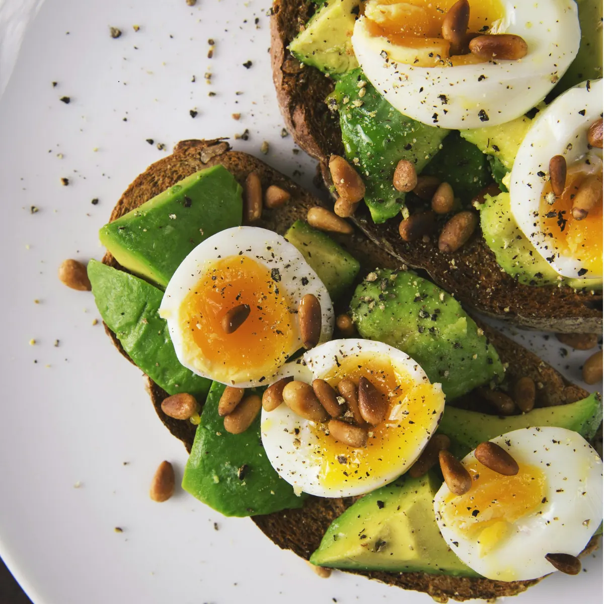 Whole-food meal of avocado toast and eggs